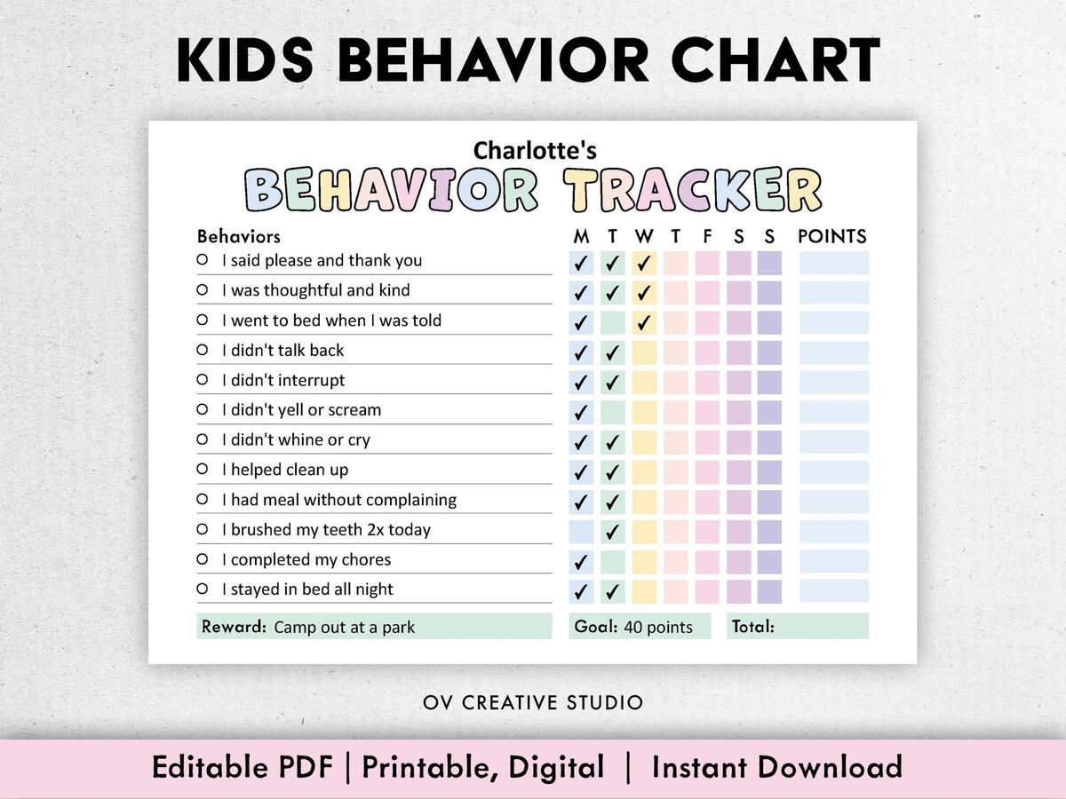 Behavior Reward Chart For Kids Printable Editable Digital PDF Good Behavior Tracking Children Behavior Chart Home Classroom Etsy Israel