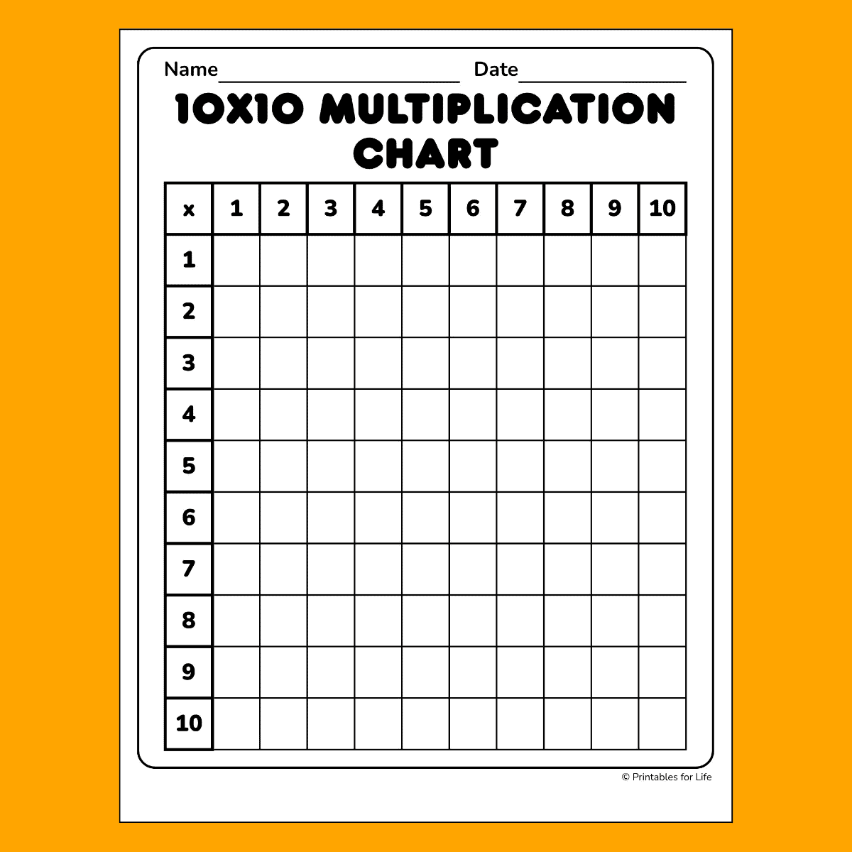 Blank Multiplication Chart 10x10 PDF Free Printable Blank Multiplication Chart 10x10 PDF Free Printable