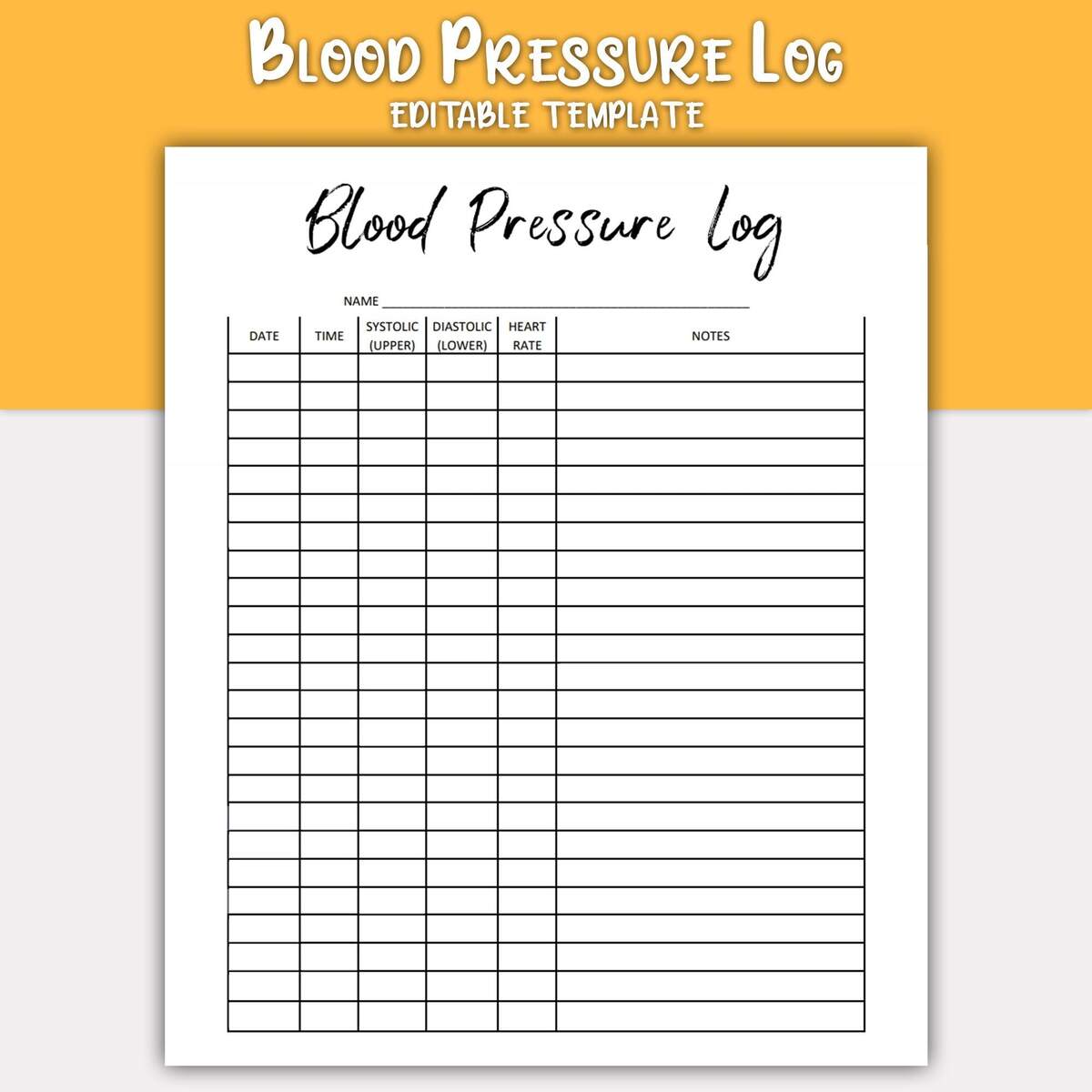 Blood Pressure Log Editable Printable Blood Pressure Tracker Medical Tracker BP Tracker Daily Blood Pressure Blood Pressure Chart Etsy