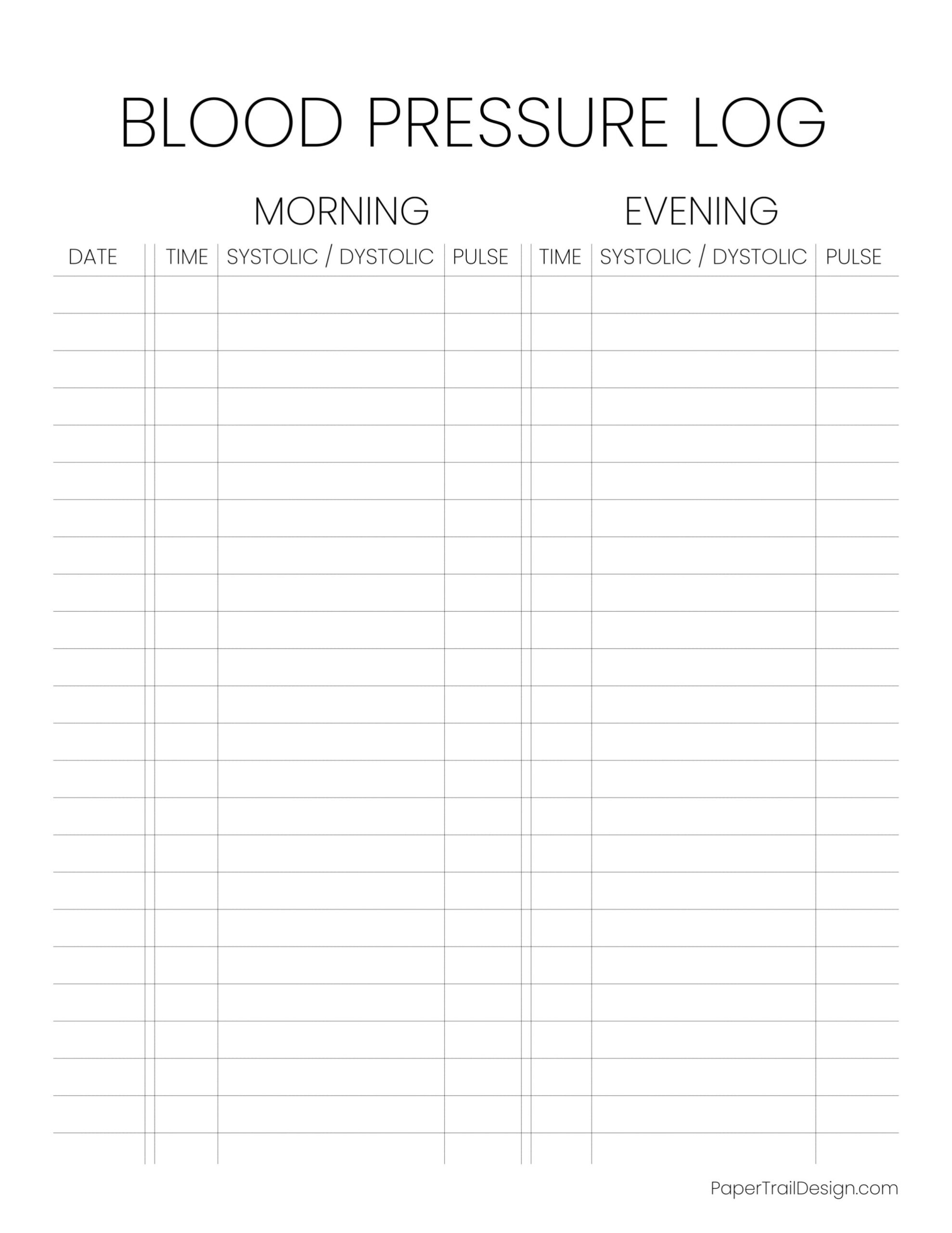 30 Printable Blood Pressure Log Templates TemplateLab
