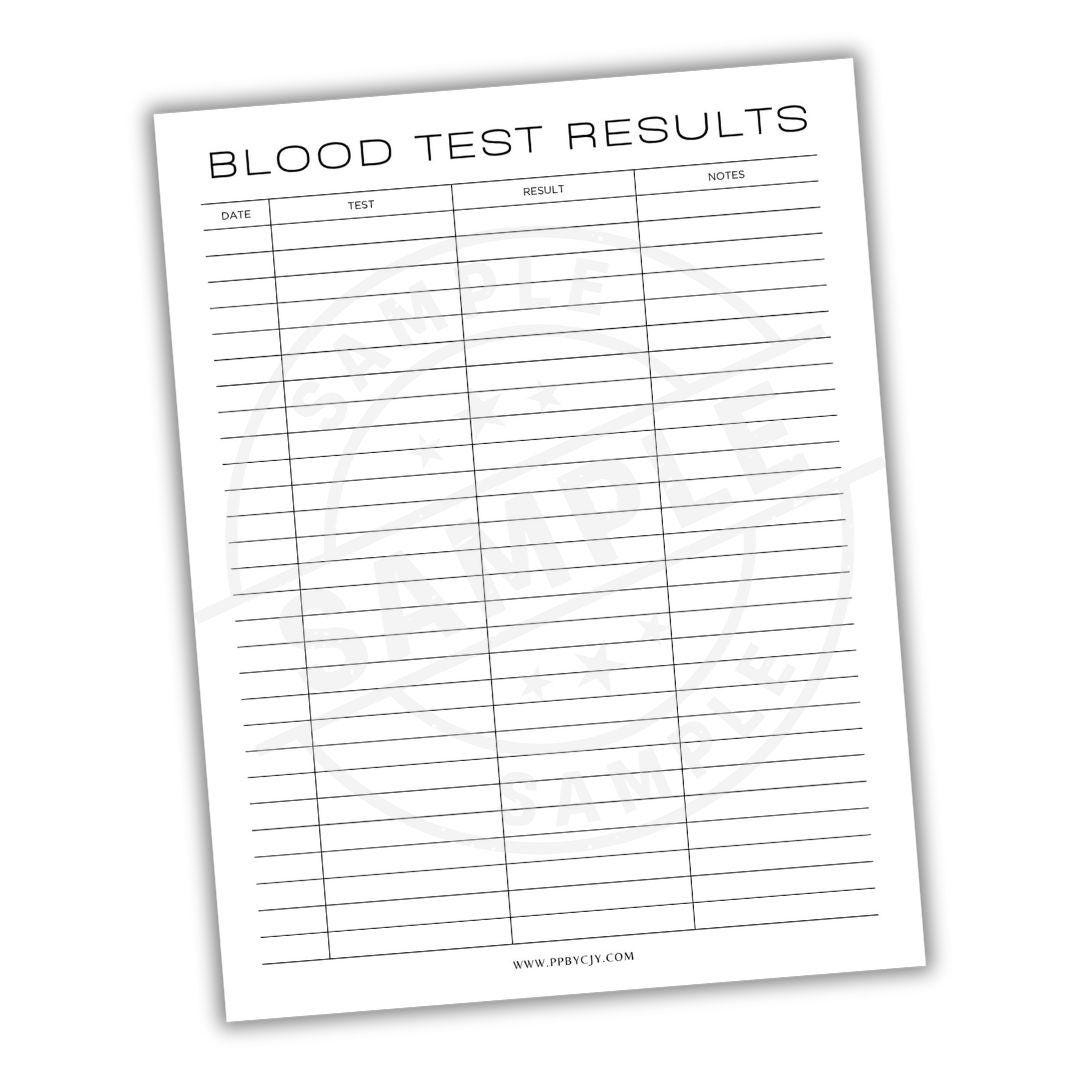 Blood Test Results Log Printable Template Digital Download Lab Results Tracker Medical Record Organizer Health Monitoring Sheet Etsy