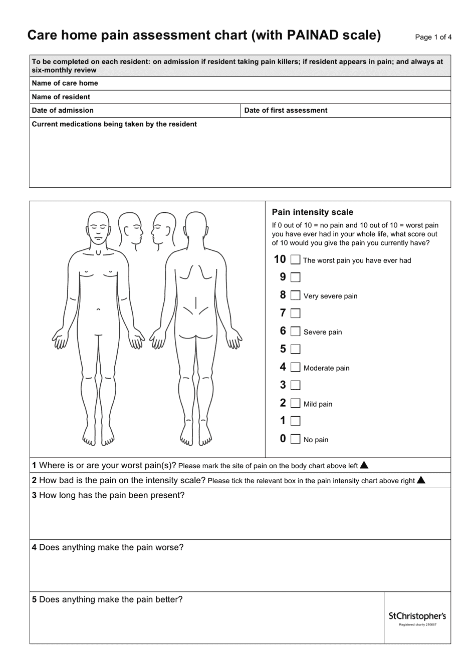 Care Home Pain Assessment Chart With Painad Scale Download Printable PDF Templateroller