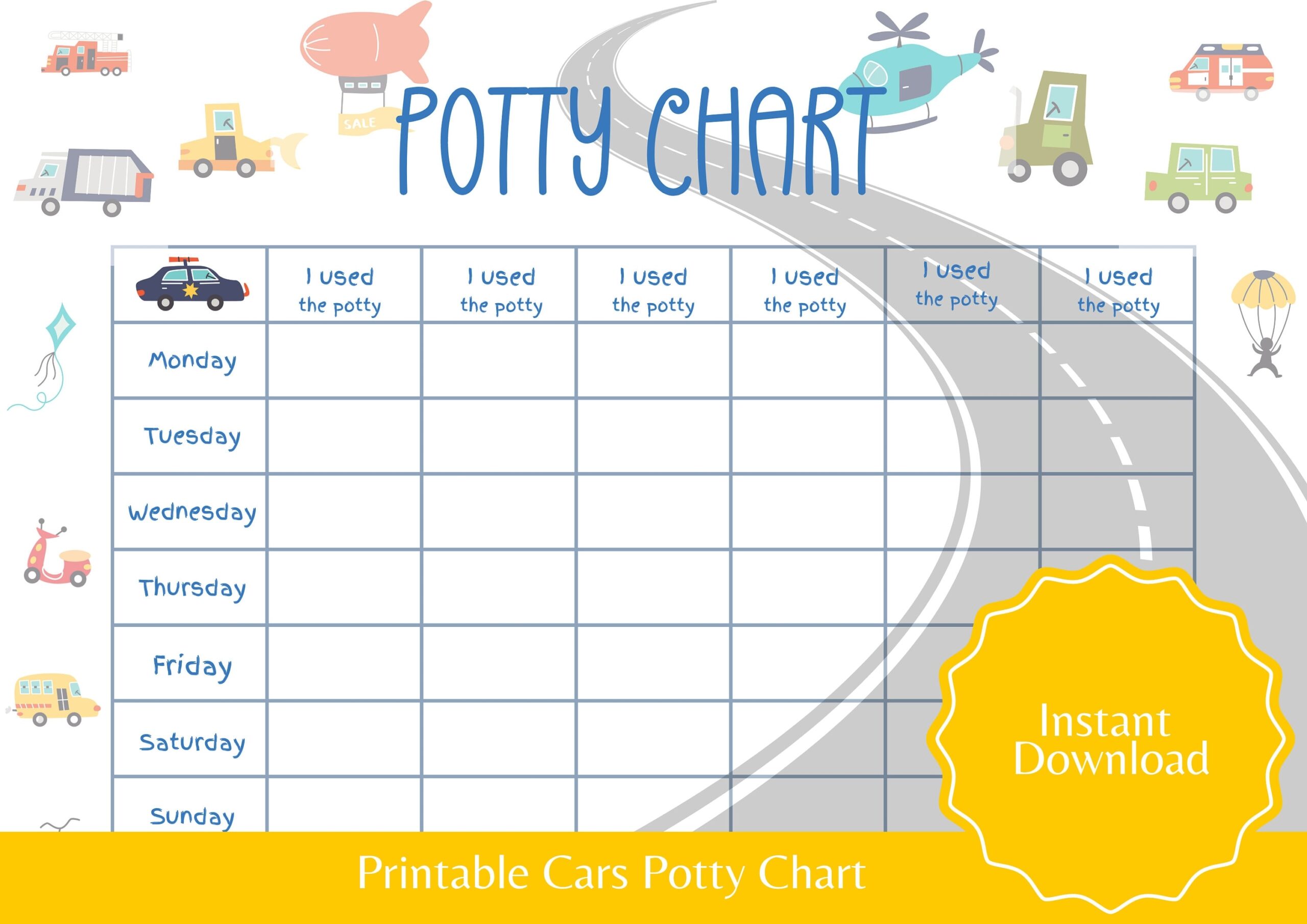 Cars Potty Training Chart For Boys Vehicle Tracker PDF Etsy