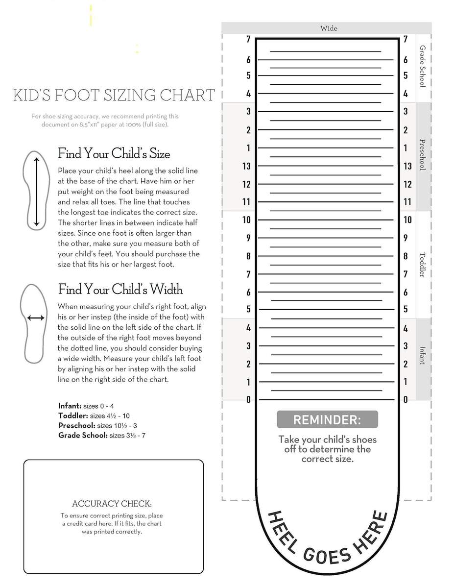 Chart Template Printable Baby Shoe Size Chart Kids Foot Sizer Chart Toddler Child Shoe Size Determiner Printable Kids Shoe Size Inches Printable Boy And Girl Shoe Size Conversion Sizing Chart Year Boy