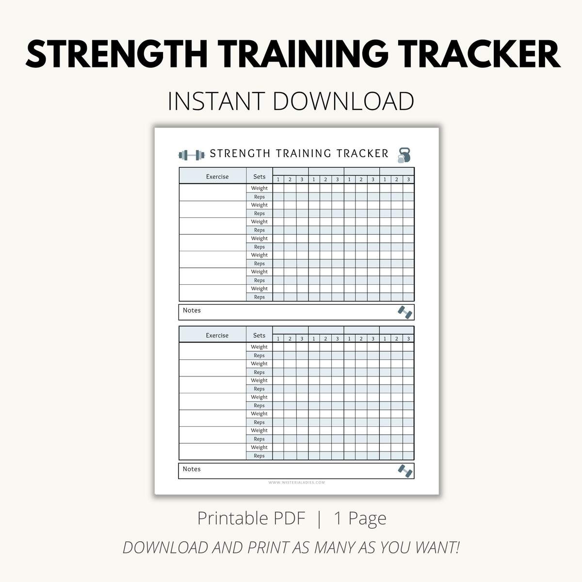Chart Template Printable Easy Weight Lifting Plan Strength Training Tracker Weight Lifting Log Digital Download