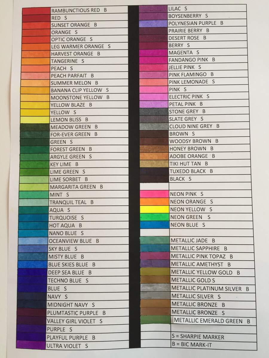 Color Chart For Sharpie And Bic Mark It Markers Color Chart For Sharpie And Bic Mark It Markers