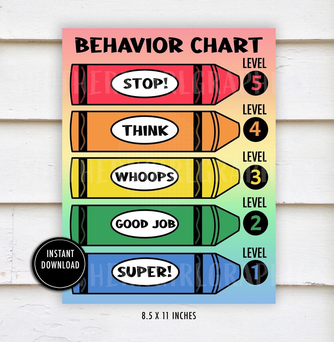 Crayon Behavior Clip Chart Rainbow Classroom Management Digital Download Etsy