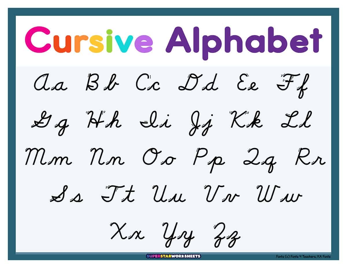 Cursive Chart Printable Cursive Alphabet Chart Two Sizes