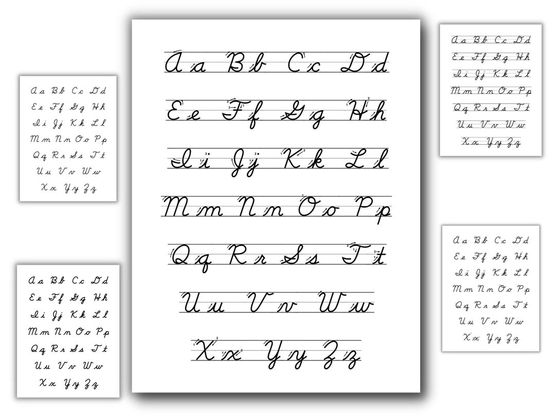 Cursive Lettering Chart Handwriting Printable Logic Of English LOE Cursive Alphabet 5 Different Styles Homeschool Resource Etsy Spanish Cursive Letter Formation Charts For Students