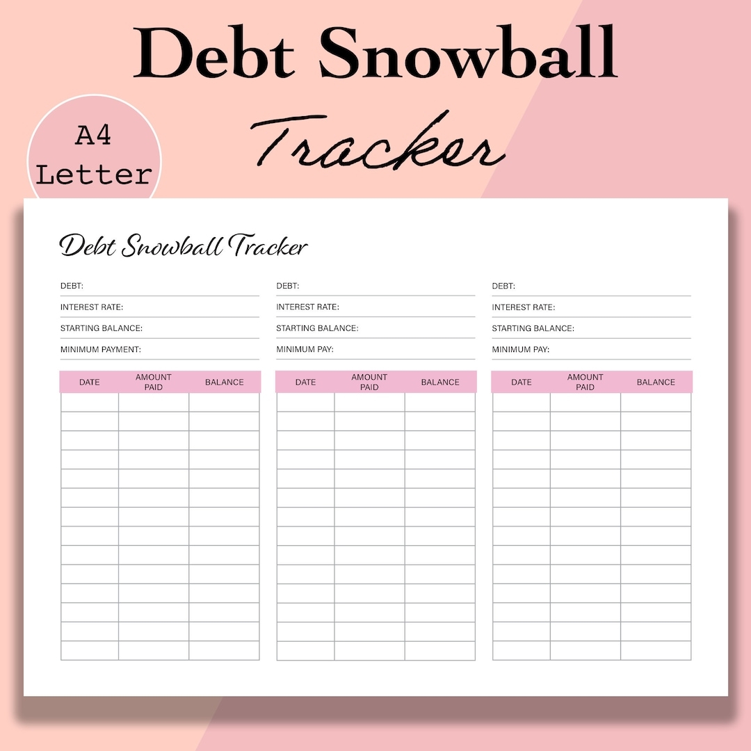 Debt Snowball Tracker Printable Debt Free Chart Debt Payoff Worksheet Debt Payment Debt Progress Journal A4 Letter Digital Download Etsy Finland