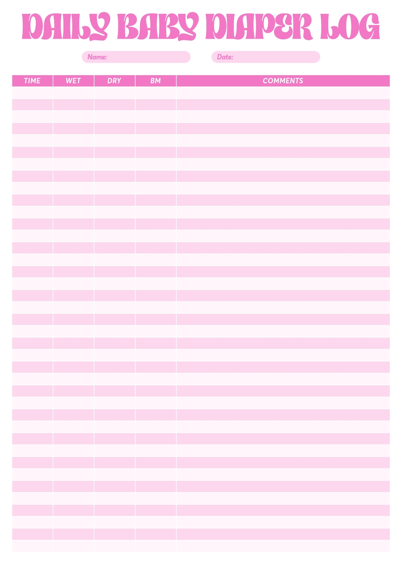 Diaper Changing Log 12 Free PDF Printables Printablee