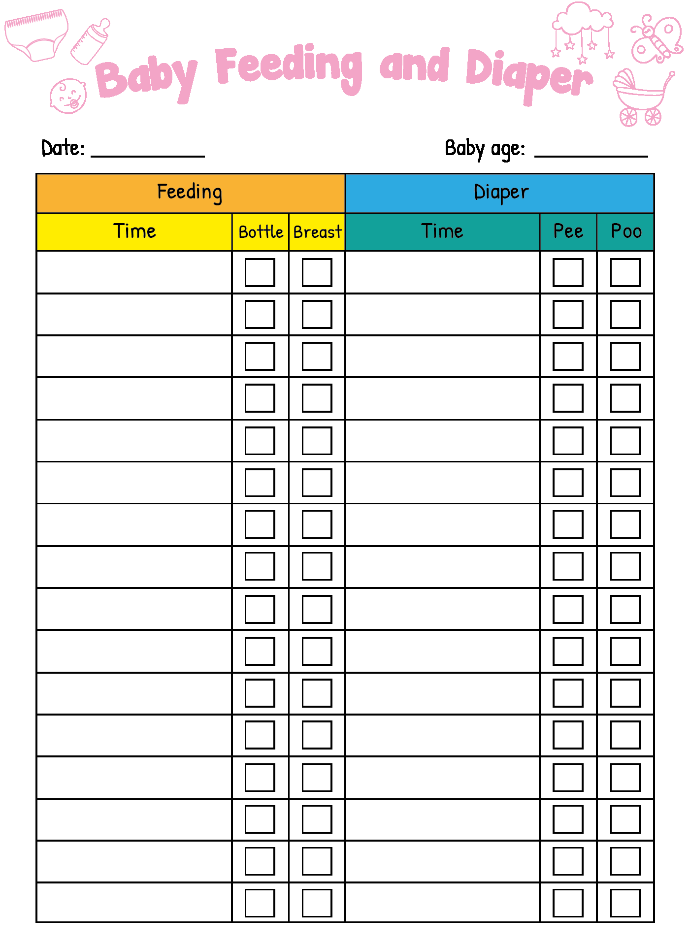 Diaper Changing Log 12 Free PDF Printables Printablee