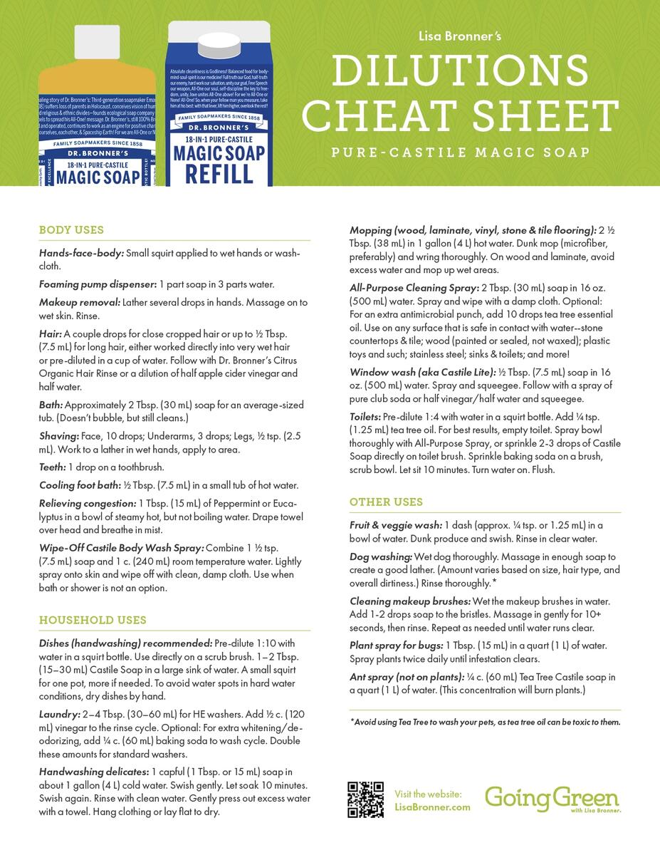 Dilutions Cheat Sheet For Dr Bronner S Castile Soap Dilutions Cheat Sheet For Dr Bronner S Castile Soap