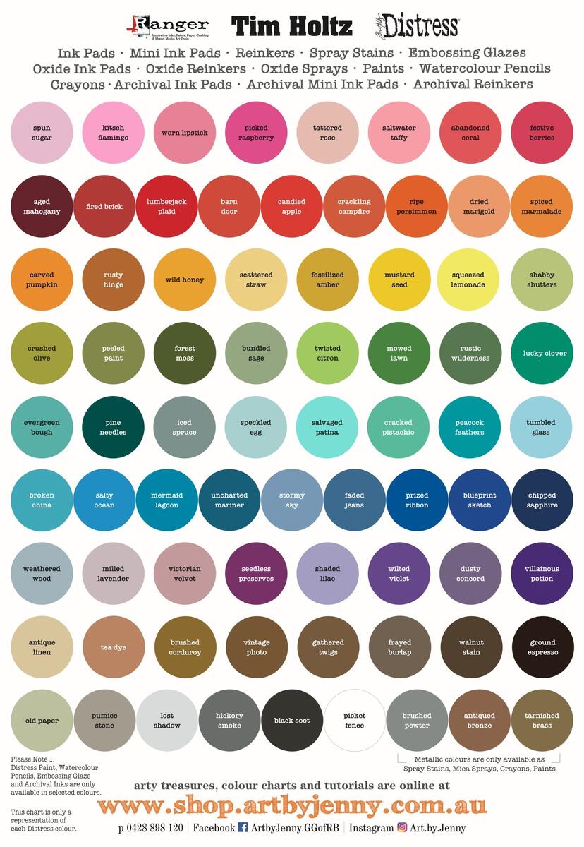 Tim Holtz Distress Inks Colour Chart Including Season Colours Designs By Karen
