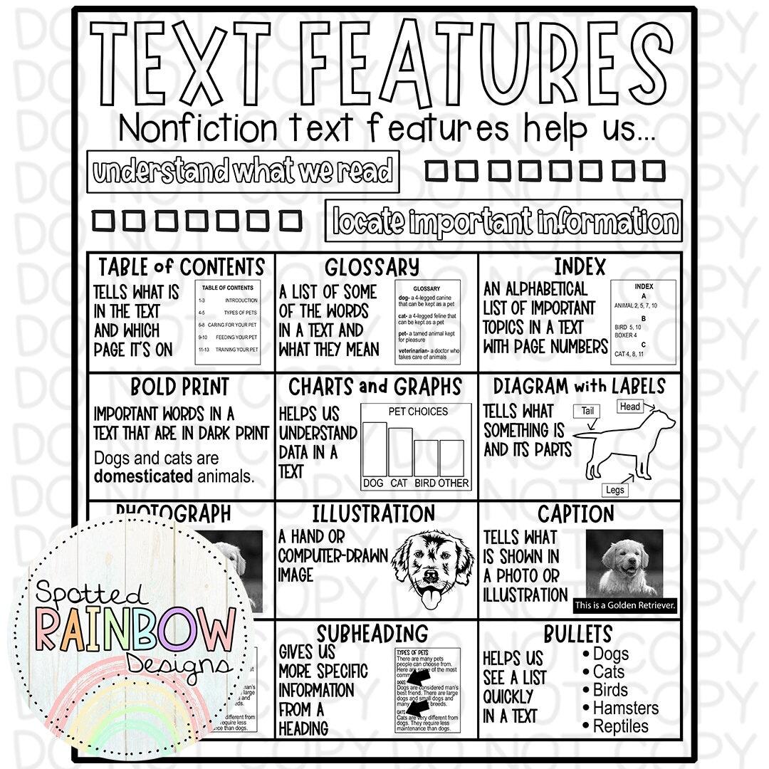 DIY Printable Traceable Anchor Chart Template Jumbo Text Features Reading Classroom Tools Graphic Organizer 2nd Grade Reading Teacher Etsy