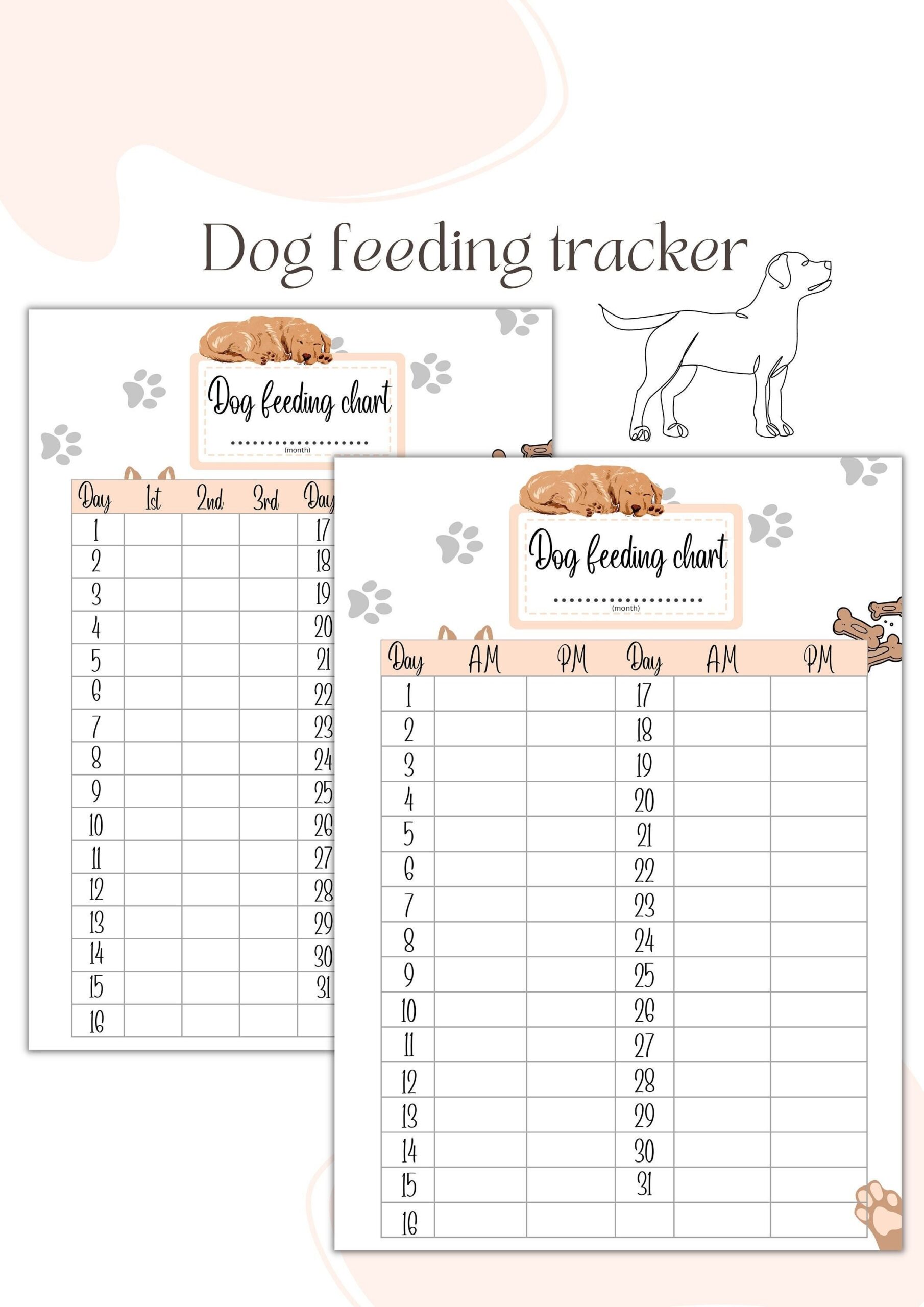 Dog Feeding Chart Dog Food Chart Printable Dog Food Planner Dog Care Poster Cat Feeding Chart Dog Food Planner Etsy