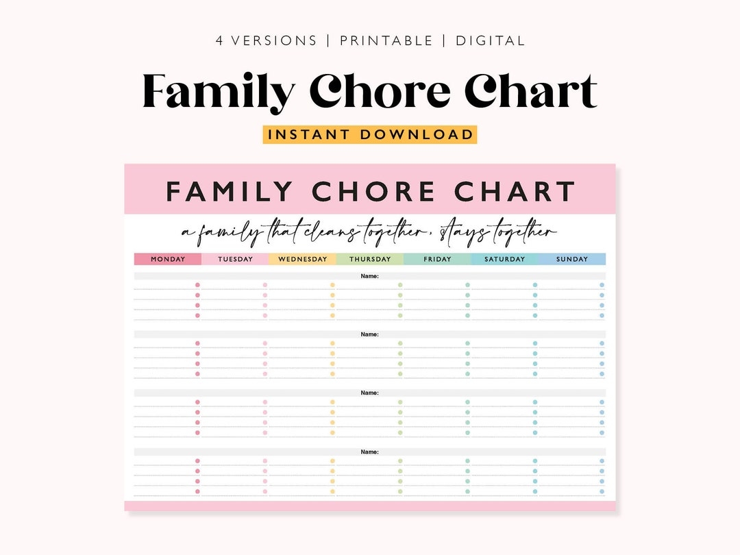 Editable Family Chore Chart Kids Adults Printable Checklist Digital Planner Etsy