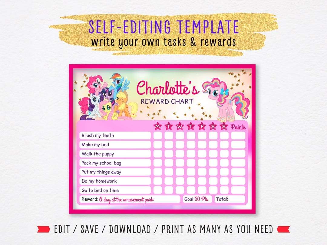 EDITABLE Reward Chart My Little Pony Behavior Reward Chart For Girls Chore Chart Daily Editable Checklist Printable Reward Chart For Kids Etsy