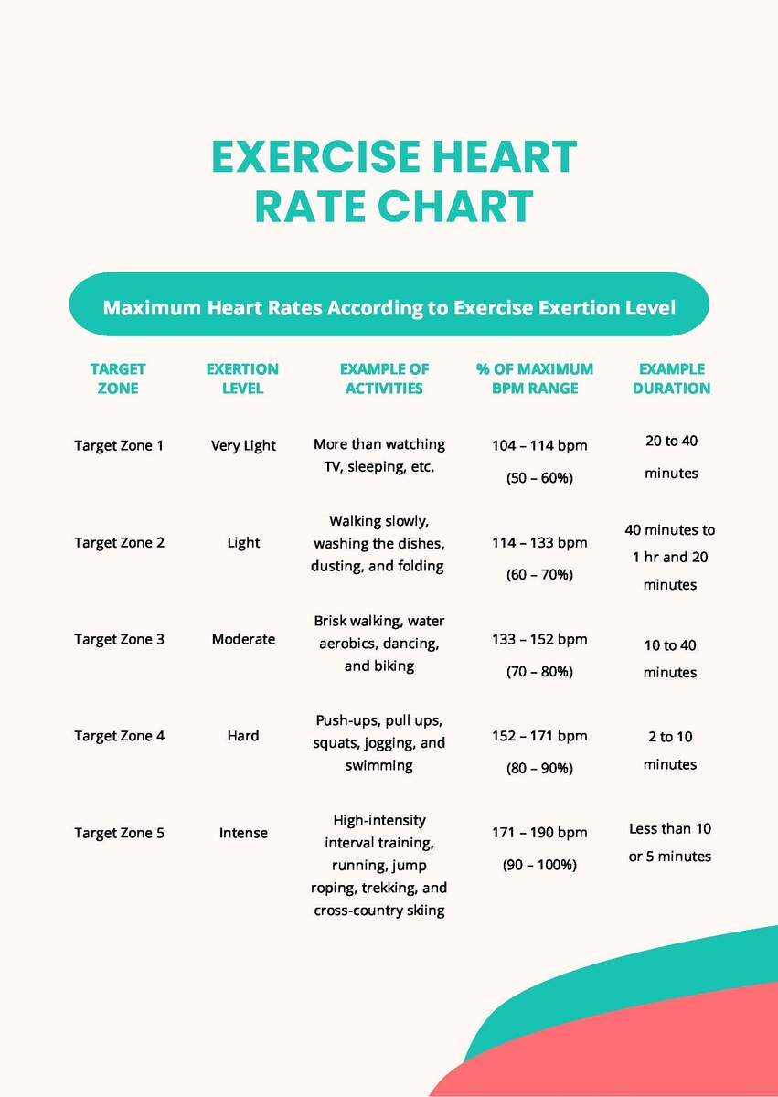 Exercise Heart Rate Chart In PDF Download Template
