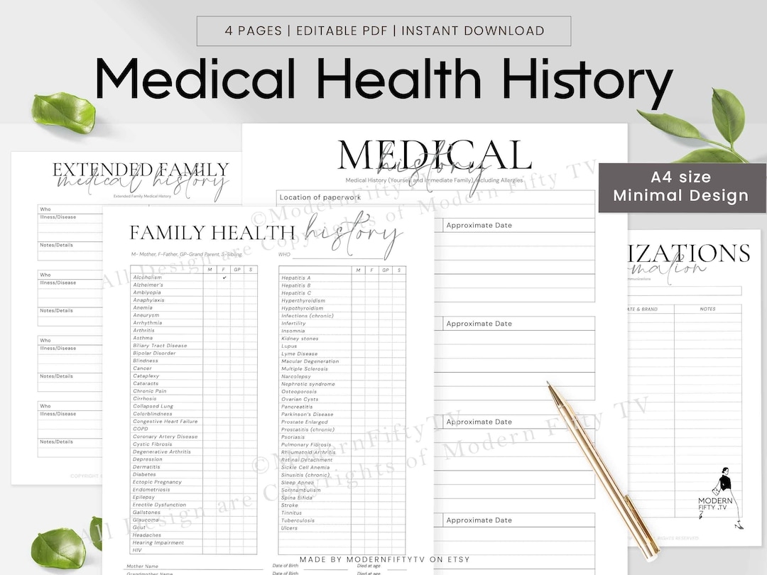 Family Medical Health History Form Personal Health History Medical Record Tracker Healthcare Medical Planner Inserts Etsy
