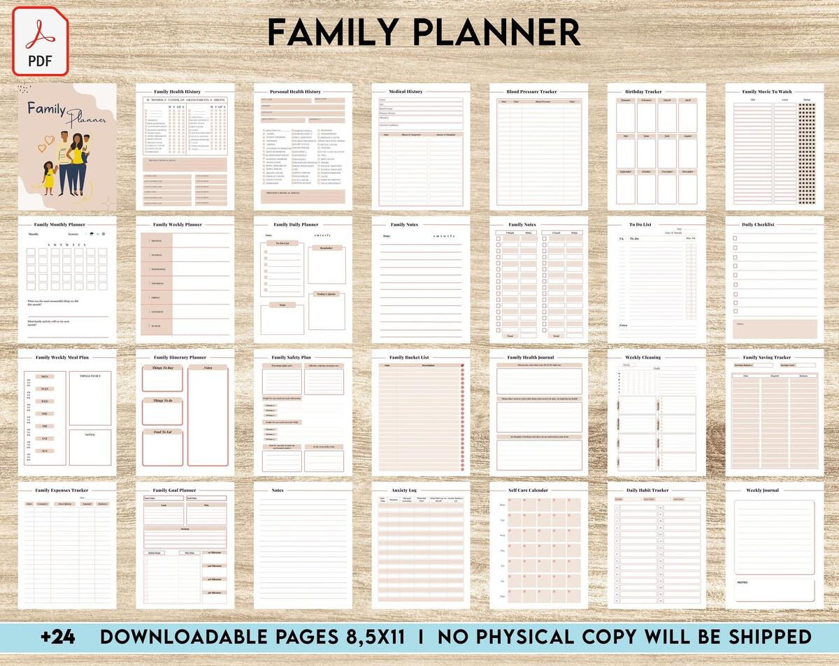 Family Planner Family Health History Personal Health History Medical Record Tracker Medical Appointment Tracker Physician Form Template PDF Printable 8 5x11 A4 Size Planners Weekly