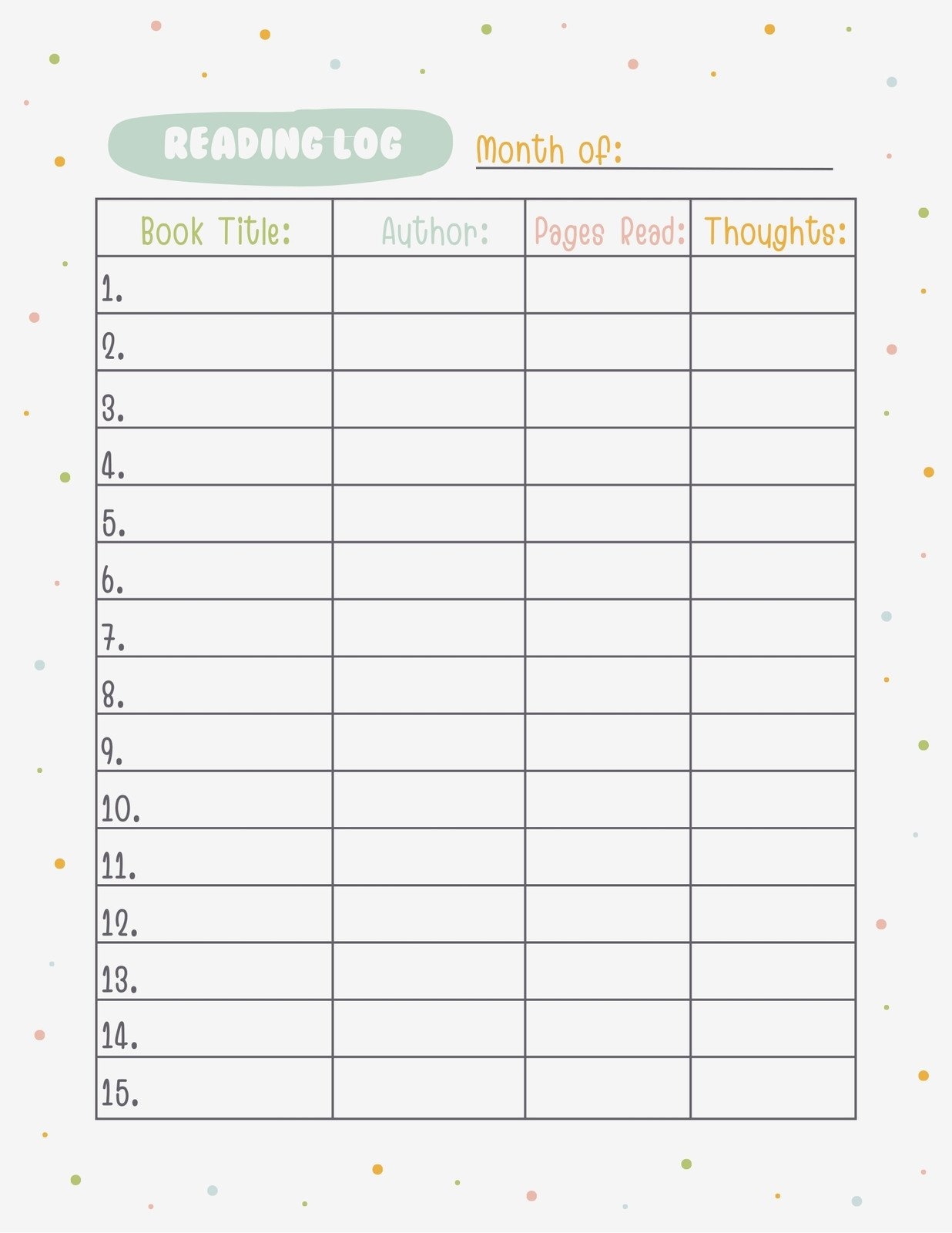 Free And Customizable Reading Log Templates Free And Customizable Reading Log Templates