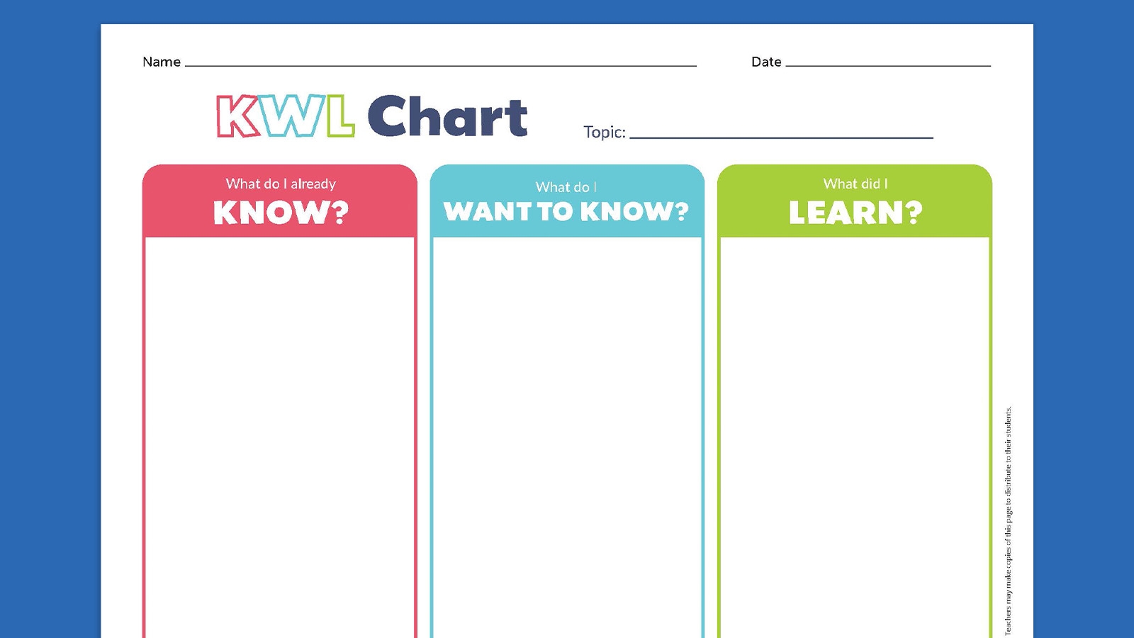KWL Chart Templates 15 Printable PDFs