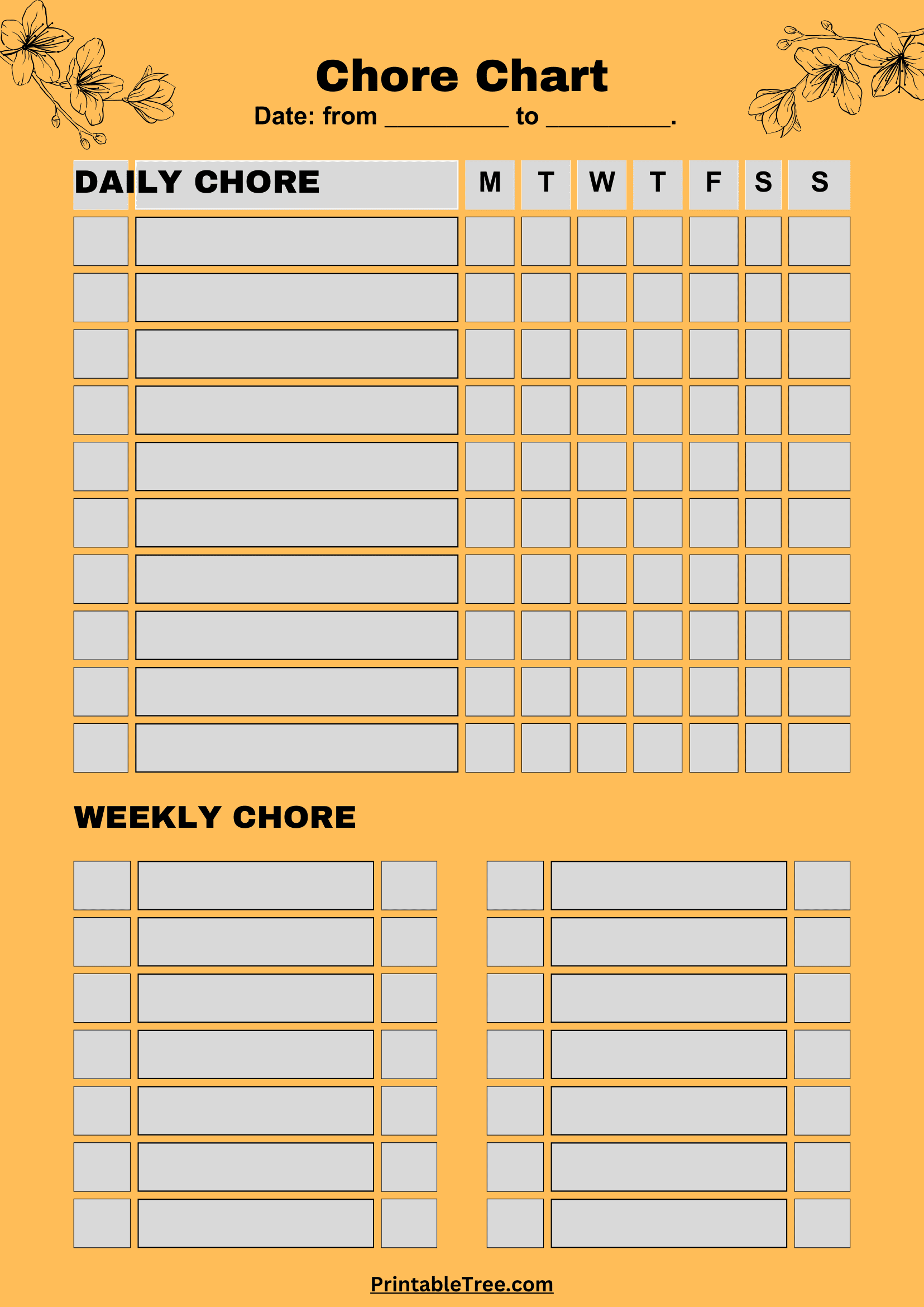 Free Printable Chore Chart PDF Template For Kids