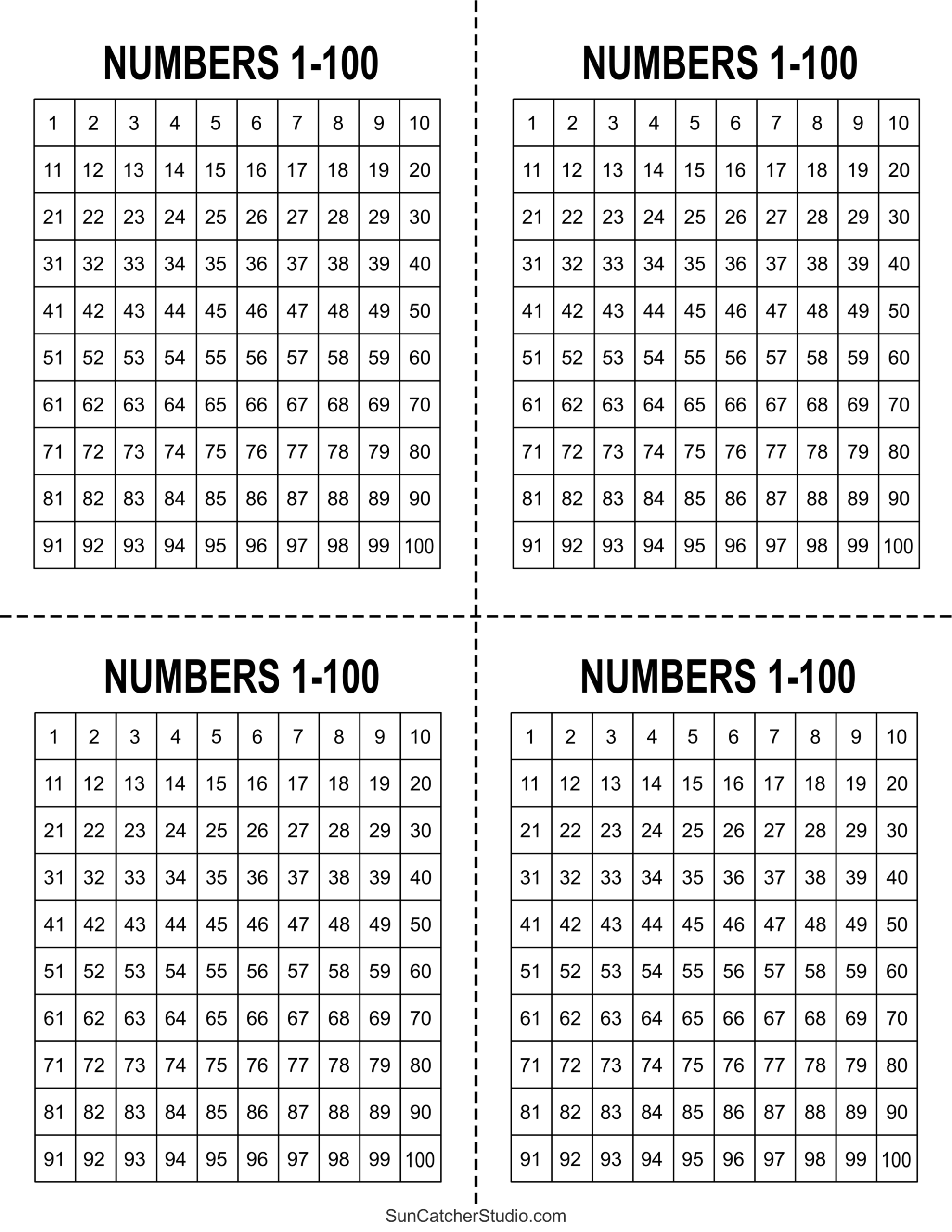 Free Printable Hundreds Charts Numbers 1 To 100 Free Printables Lettering SVG Files Tools Apps