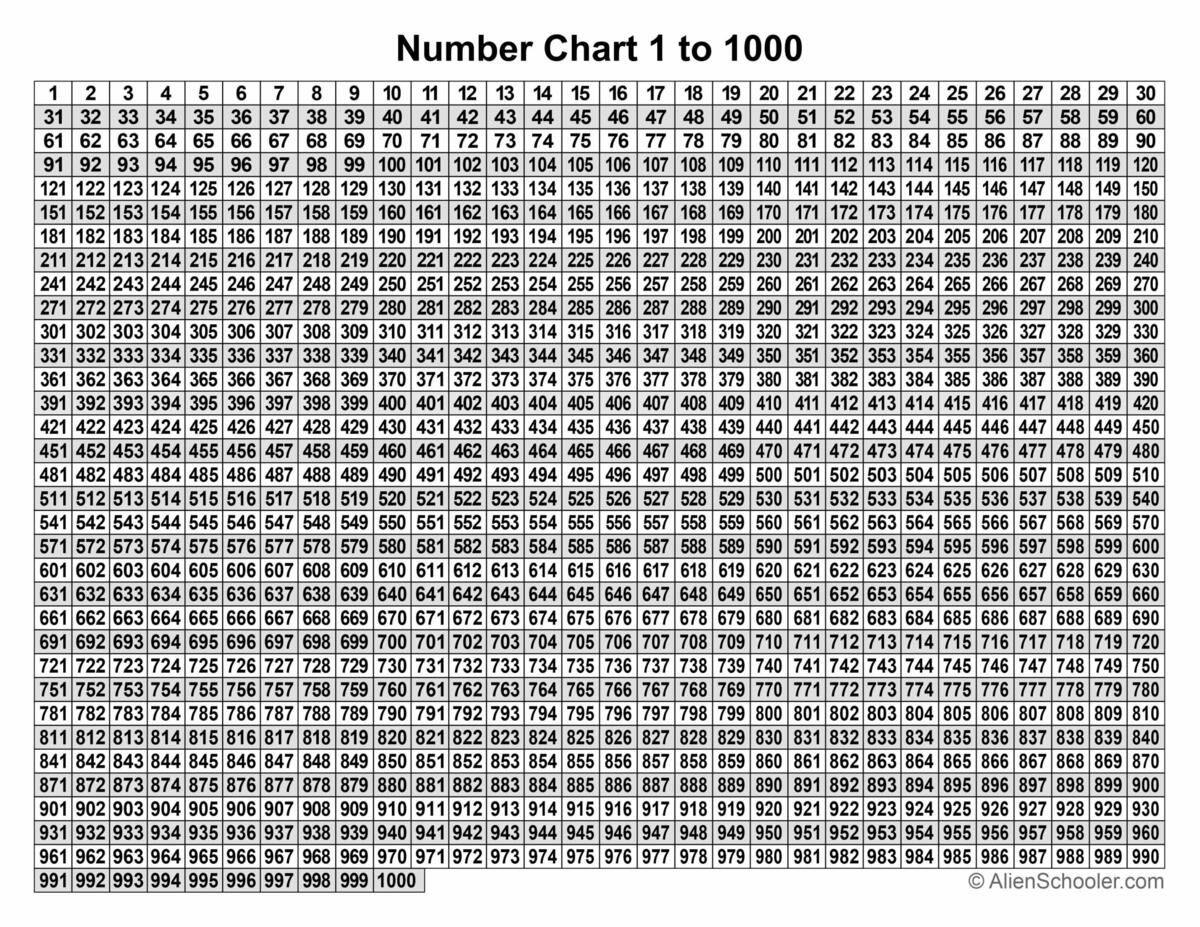 Printable Number Chart 1 1000
