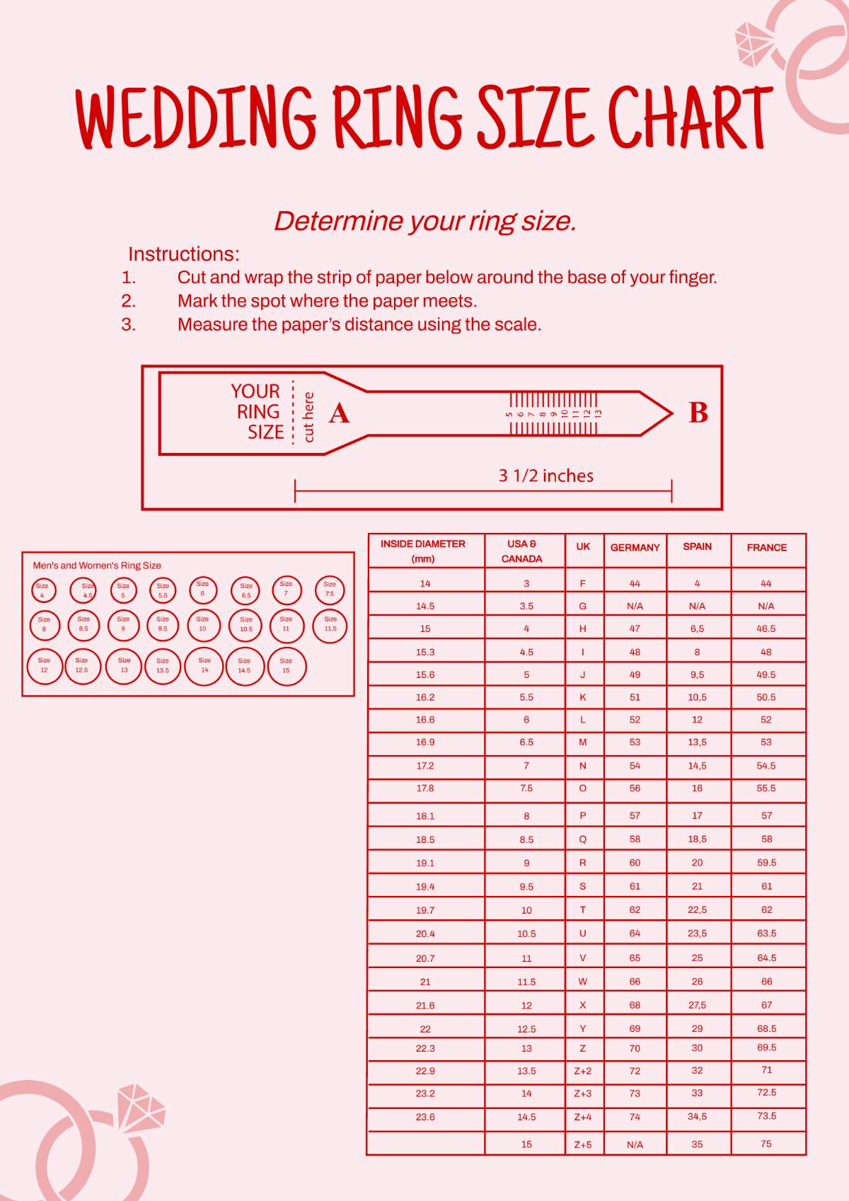 Free Ring Size Chart Templates Editable And Printable