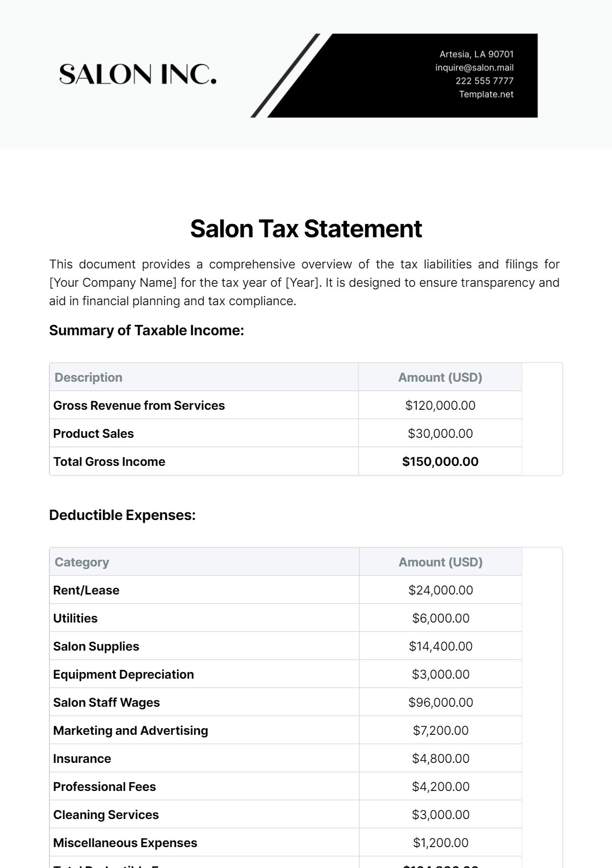 Free Salon Tax Statement Template To Edit Online Free Salon Tax Statement Template To Edit Online
