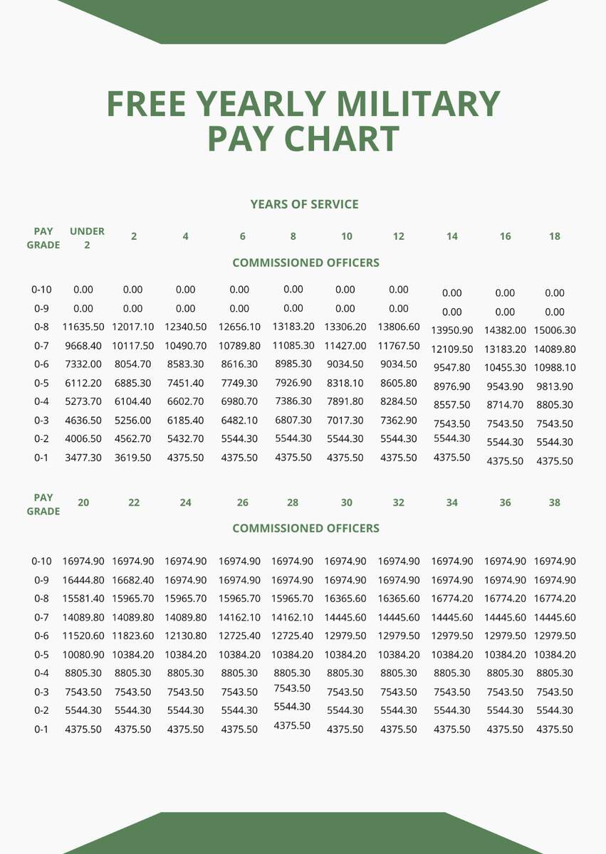 Military Medical Retirement Pay Chart In PDF Word Download Template