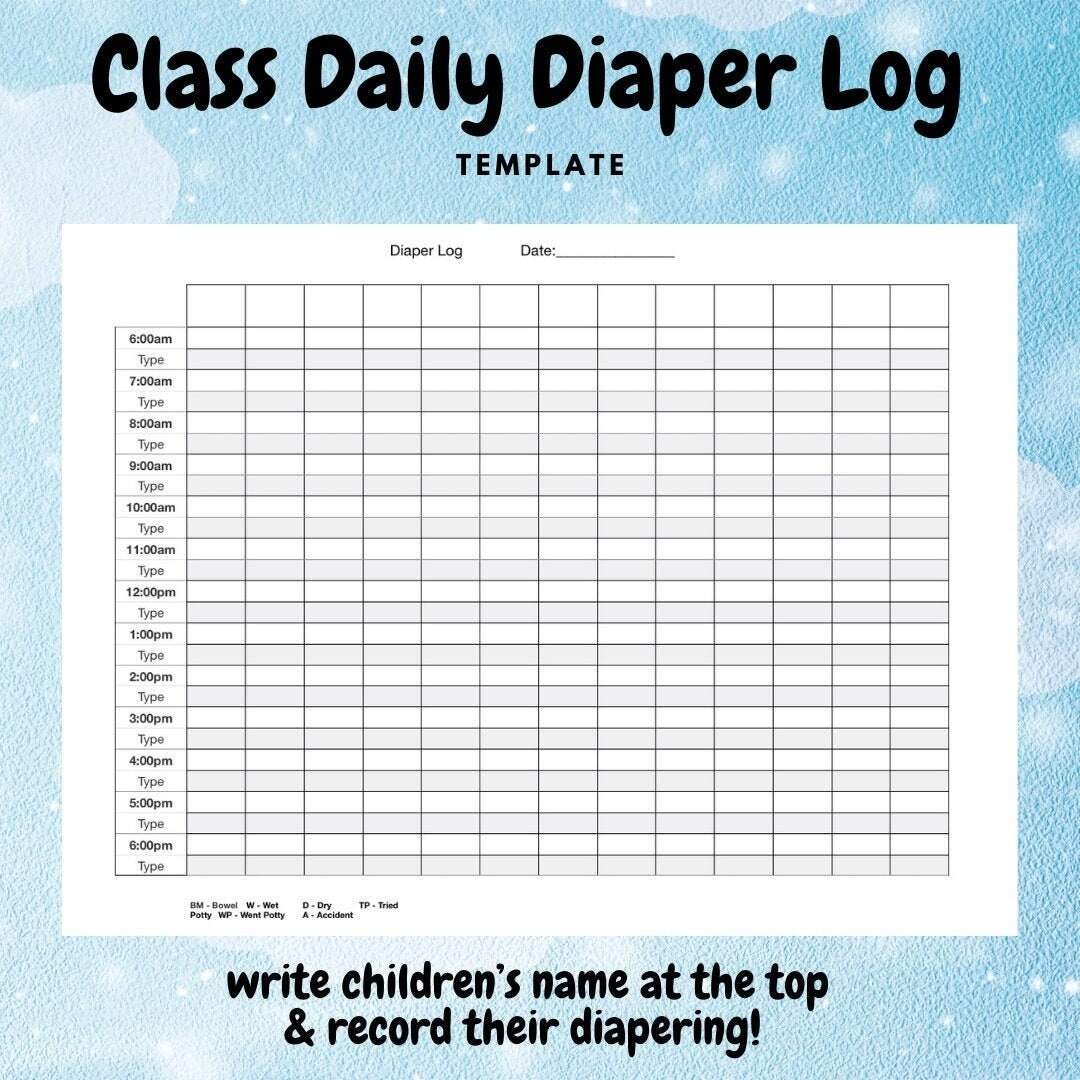Diaper Tracker Chart Daycare Childcare Preschool Potty Chart Etsy