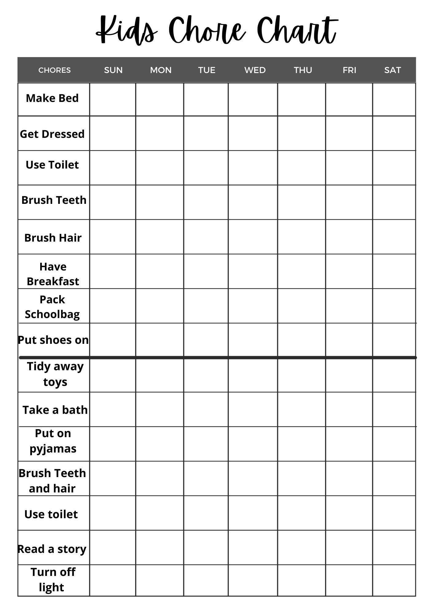 Kids Chore Chart Day And Night Etsy Free Printable Chore Charts For Kids By Age