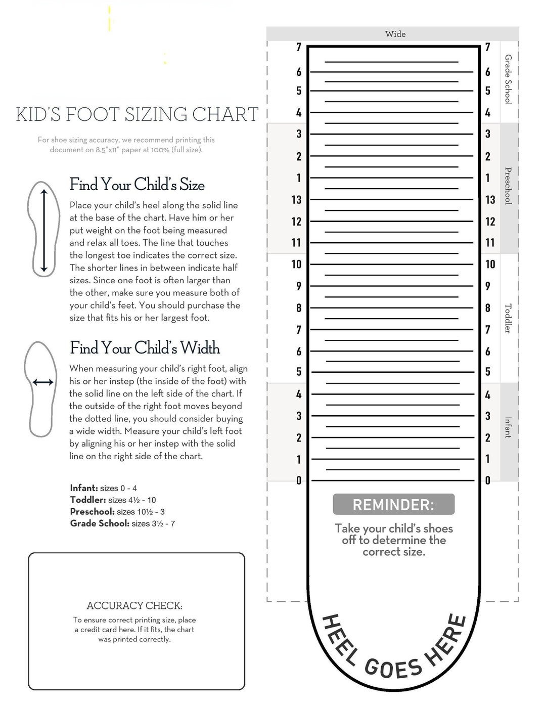 Kids Foot Sizer Chart Toddler Child Shoe Size Determiner Instant Download Etsy