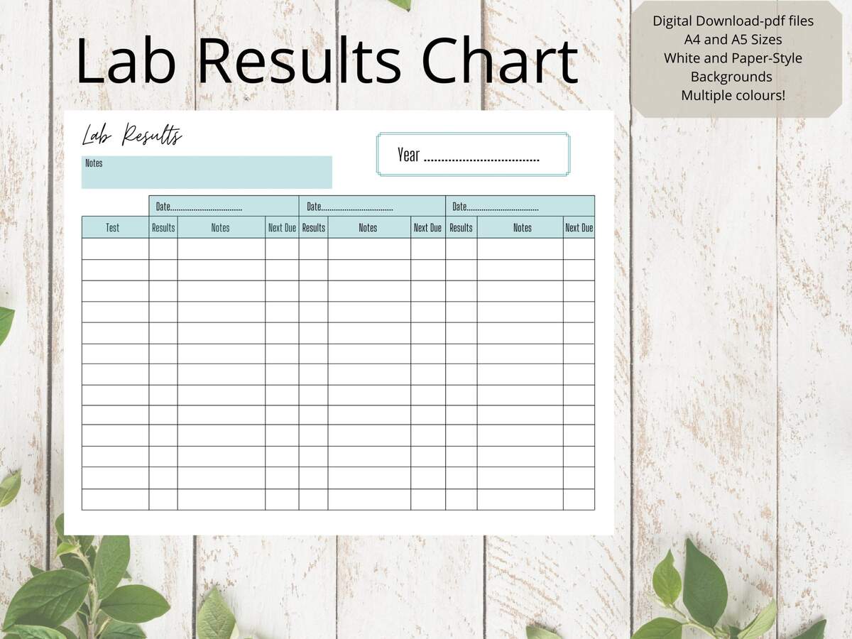 Lab Results Chart Blood Test Results Chart Medical Chart Medical Planner Digital Download Etsy