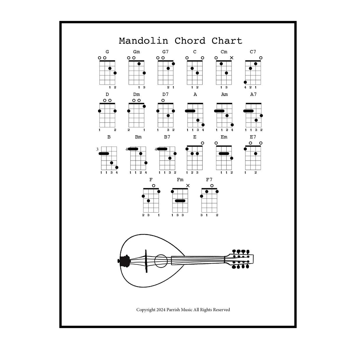 Mandolin Chord Chart For Mandolin Etsy Hong Kong