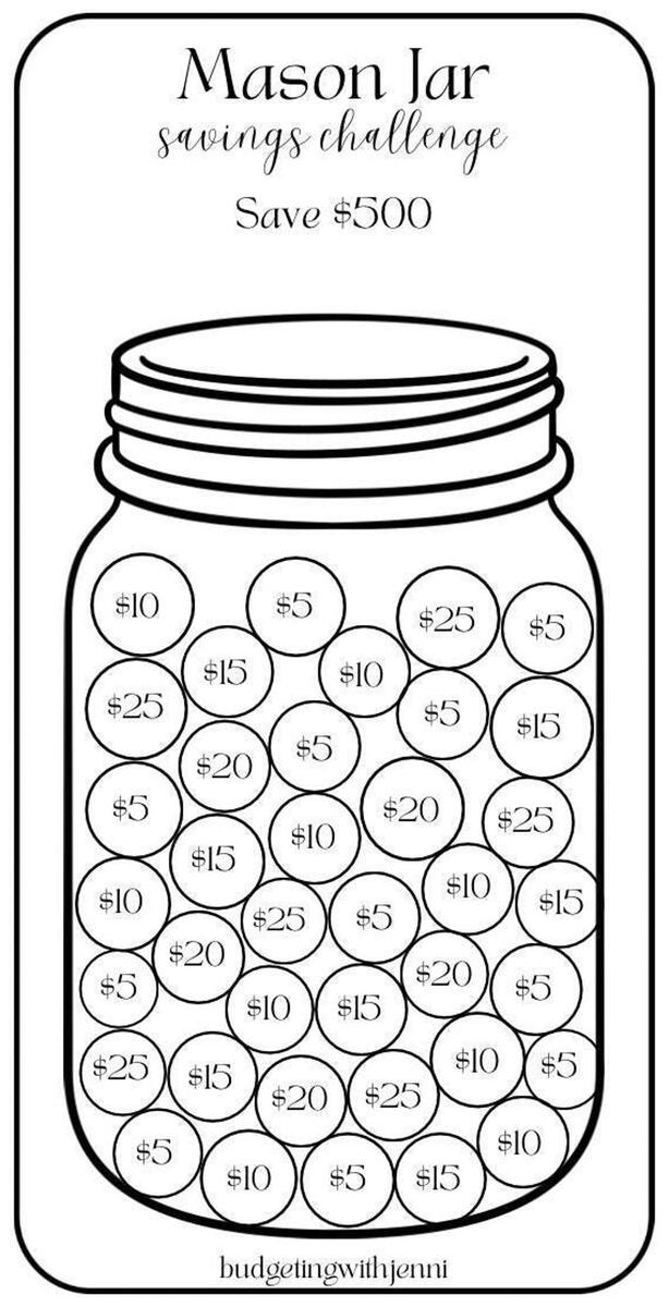Mason Jar Savings Challenge Save 500 Dollars Printable A6 Envelope Insert PDF Etsy Denmark