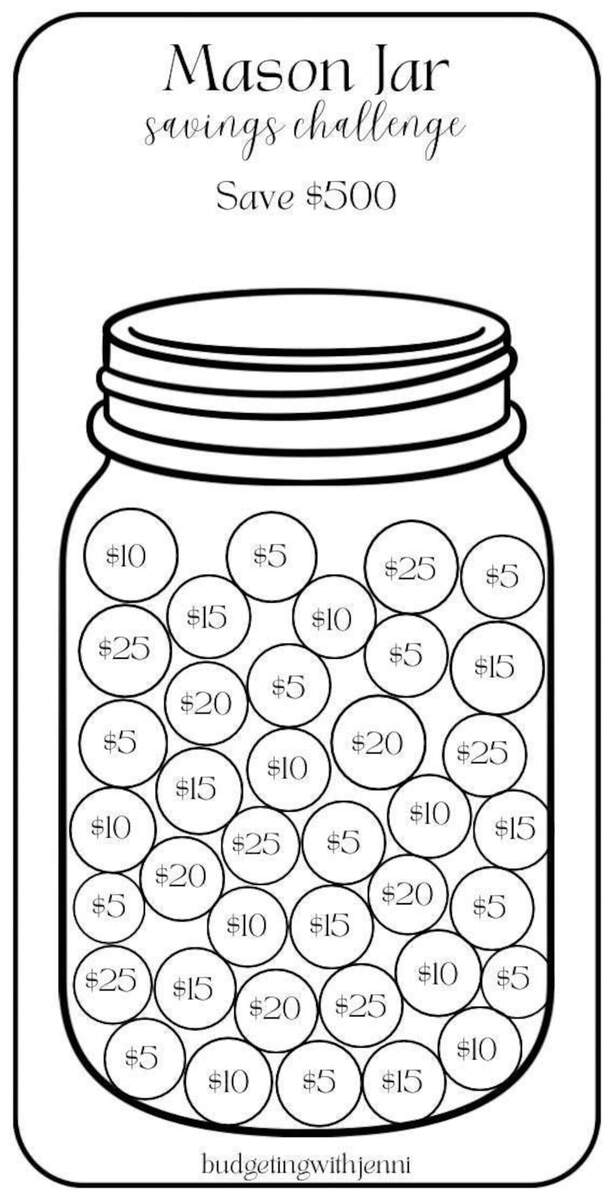 Mason Jar Savings Challenge Save 500 Dollars Printable A6 Envelope Insert PDF Etsy Denmark