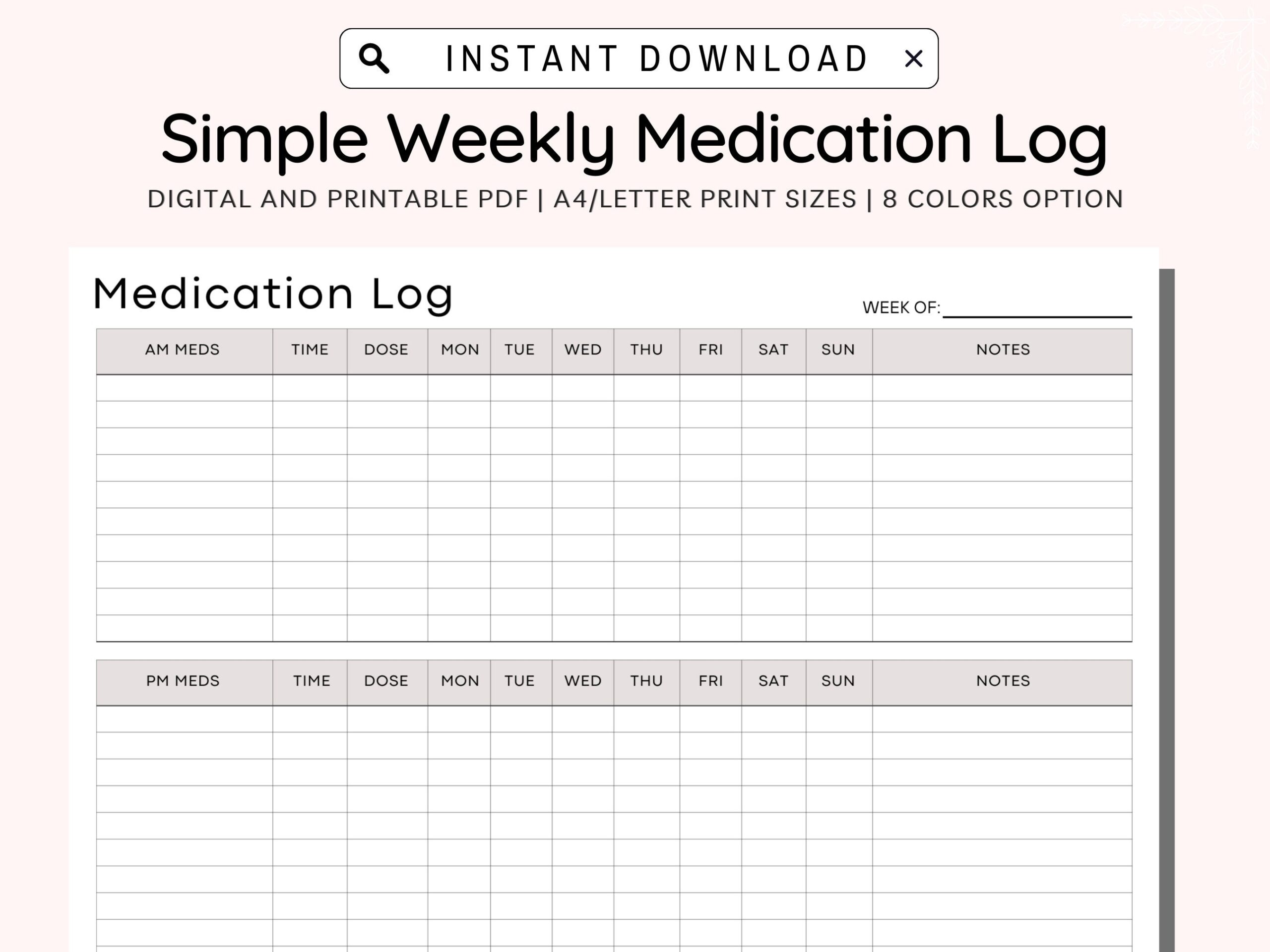 Medication Tracker Printable Weekly Medication Log Medicine Tracker Medication List Medication Log Medication Chart Daily PDF A4 Letter Etsy Sweden