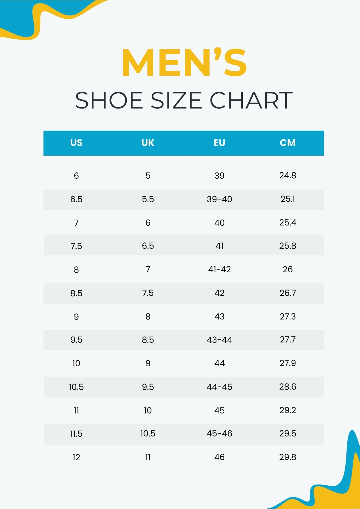Men S Shoe Size Chart In Illustrator PDF Download Template Men S Shoe Size Chart In Illustrator PDF Download Template