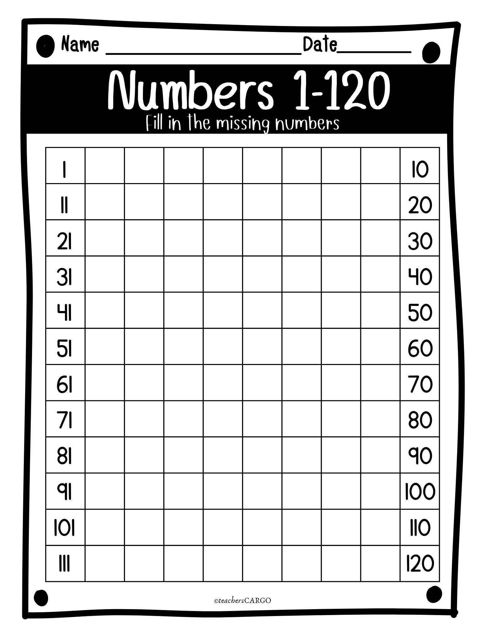 Missing Numbers To 120 Counting To 120 Worksheets 120 Chart And Blank Cha Made By Teachers Missing Numbers To 120 Counting To 120 Worksheets 120 Chart And Blank Cha Made By Teachers