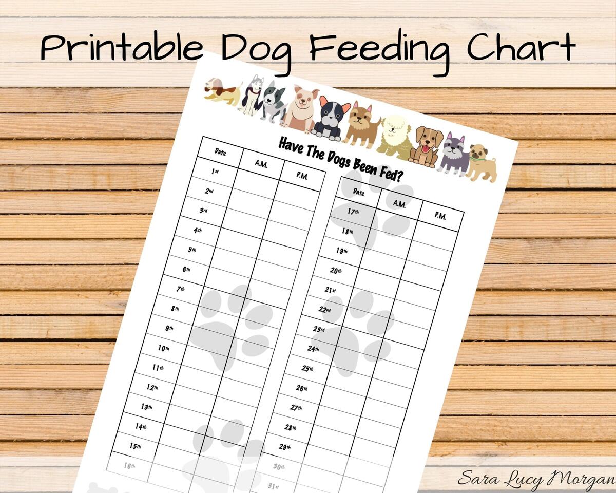 Monthly Printable Dog Feeding Chart Dog Food Schedule Pet Food Schedule Dog Food Reminder Pet Food Reminder Remember To Feed The Dogs Etsy