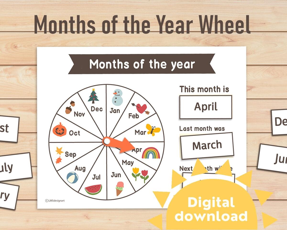 Months Of The Year Wheel Printable Months Of The Year List 12 Month Name Learning Months Kindergarten Preschool Homeschool Idea Etsy Israel