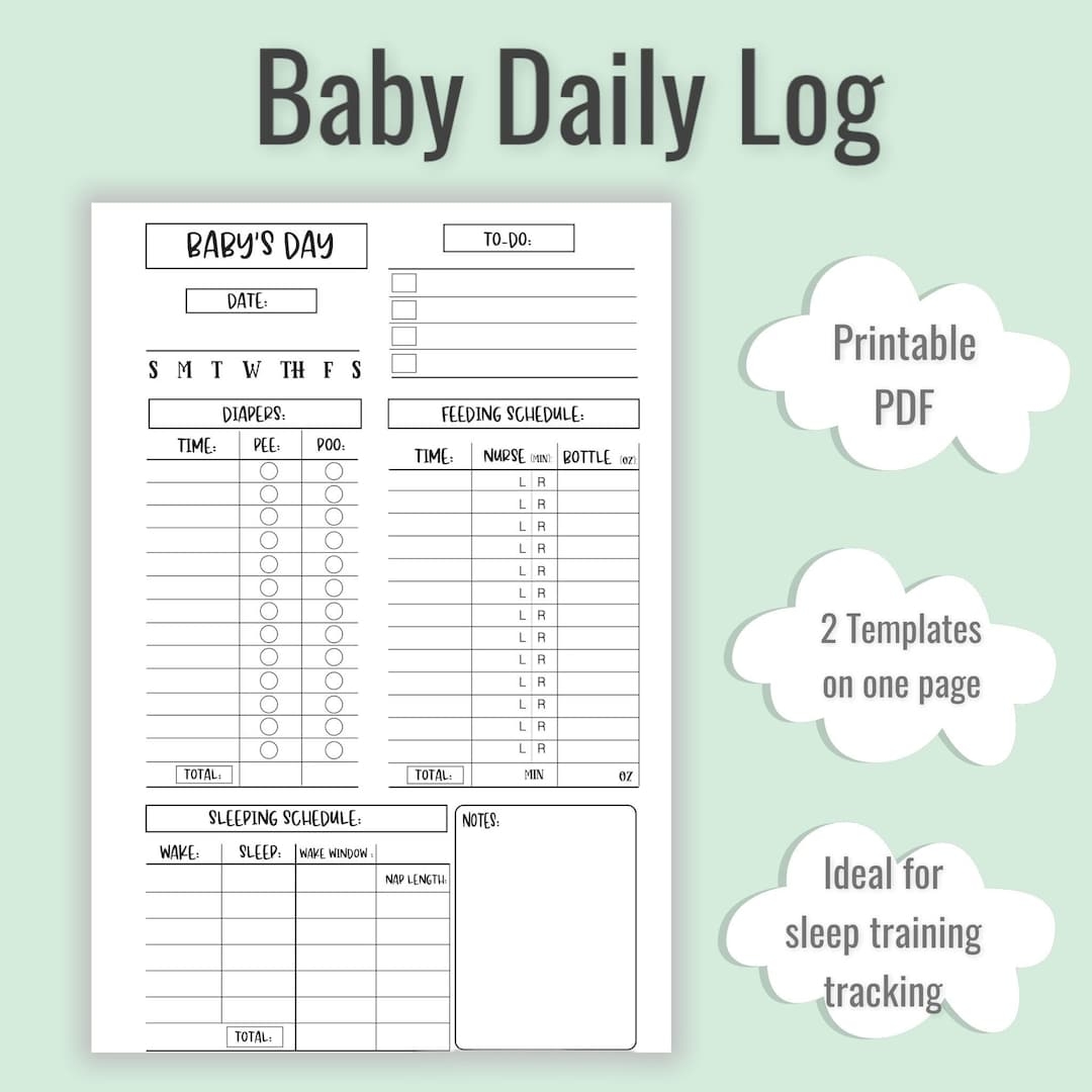 Newborn Baby Daily Log Feeding Diaper Sleep Tracker Digital Download Etsy