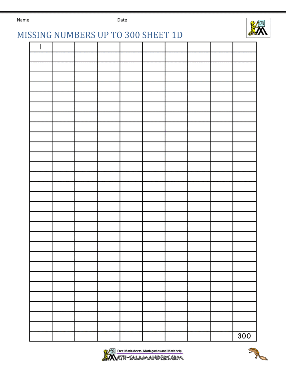 Number Grid Up To 300