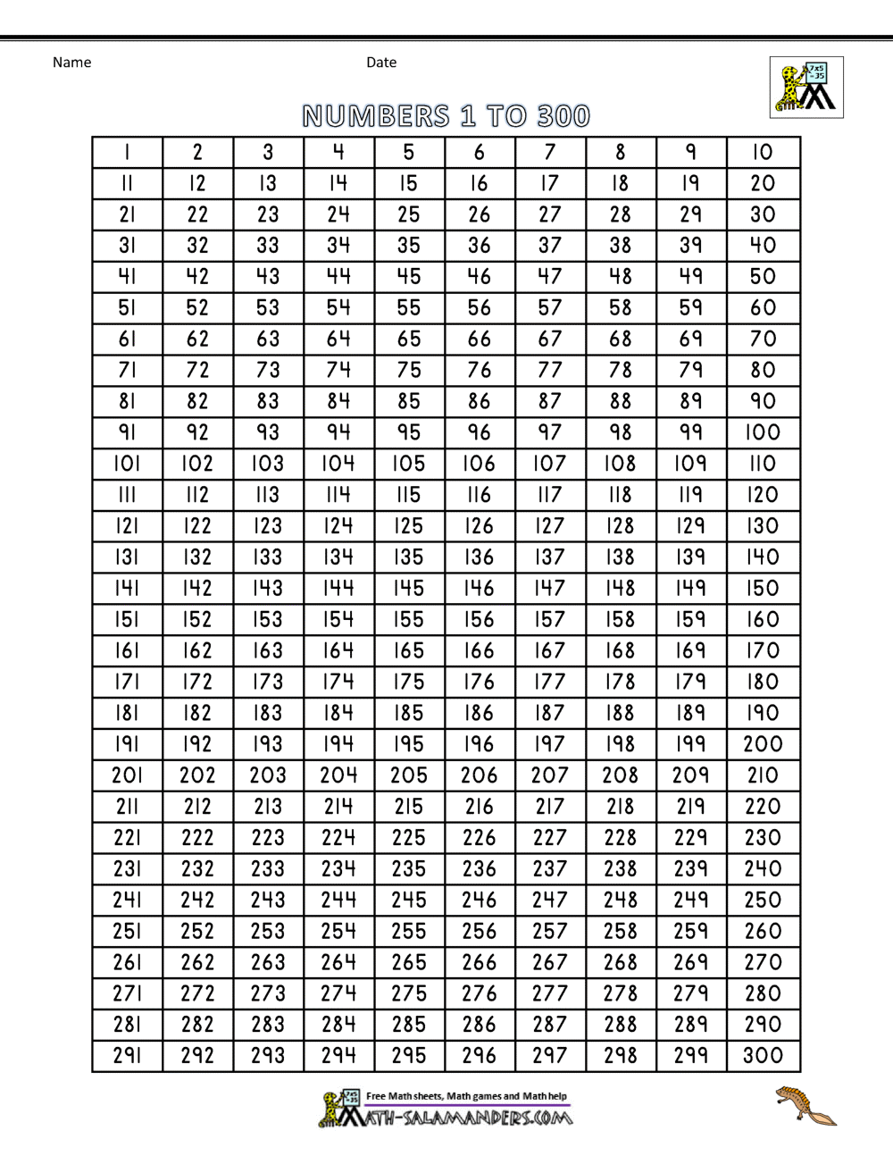 Number Grid Up To 300 Large Numbers 1 300 10 Free PDF Printables Printablee