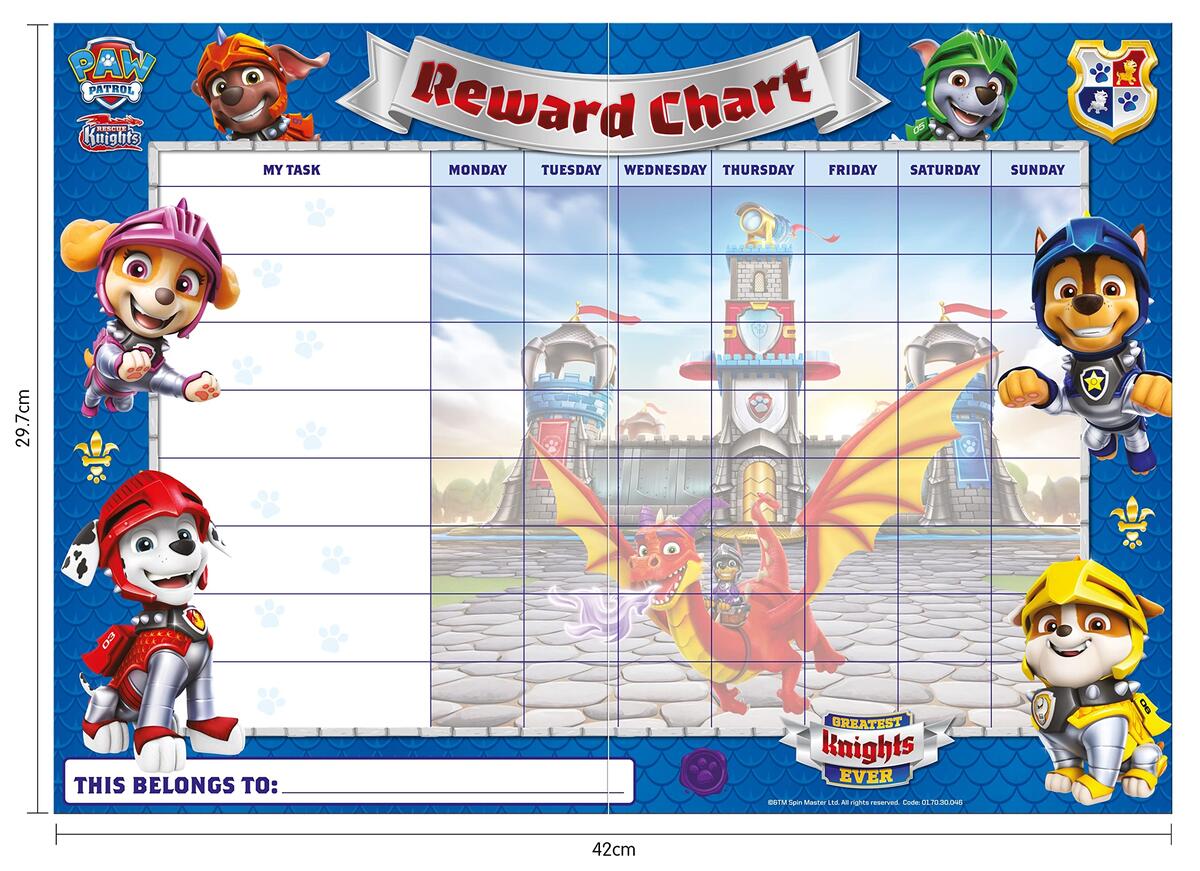 PAW Patrol Rescue Knights Reward Chart Includes 56 Sparkly Stickers A3 Chart Is Wipe Clean Amazon Co Uk Toys Games