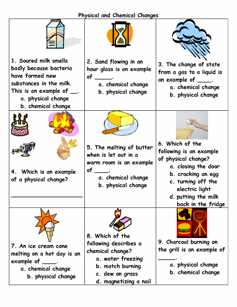 Physical Change And Chemical Change Worksheet Test Your Understanding